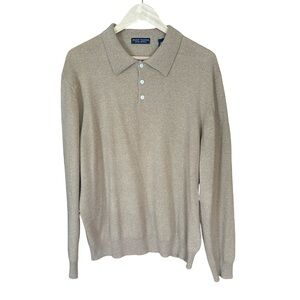Grant Thomas Sweater Polo Mens Large Beige 100% Cashmere Collared Pullover XL